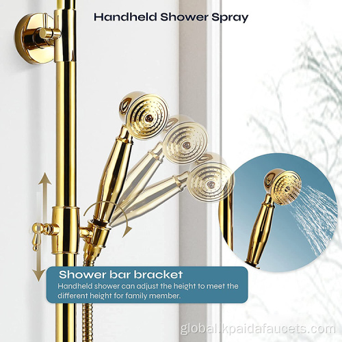 Bathroom Shower Set System Custom Brass Chrome Modern Rainfall Bathroom Exposed Golden Shower Set System for Hotel Supplier
